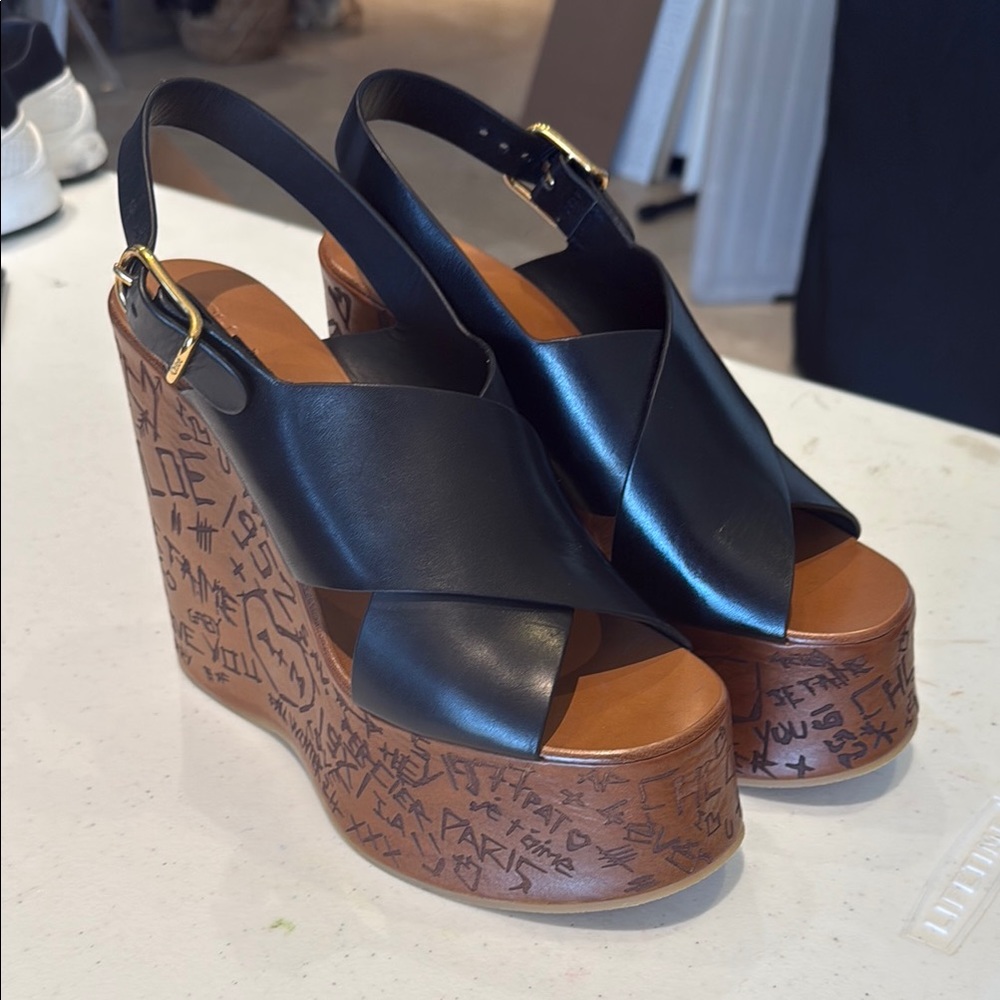 Chloe Black and Brown Platform Slingback Sandals